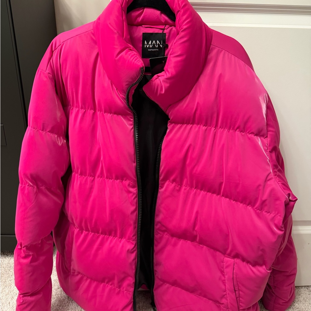 Boohoo Mens Hot Pink Puffer Jacket